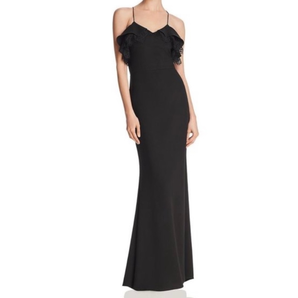 AQUA Lace Trim Ruffled Sleeveless Formal Full Length Maxi Dress SZ Medium NEW